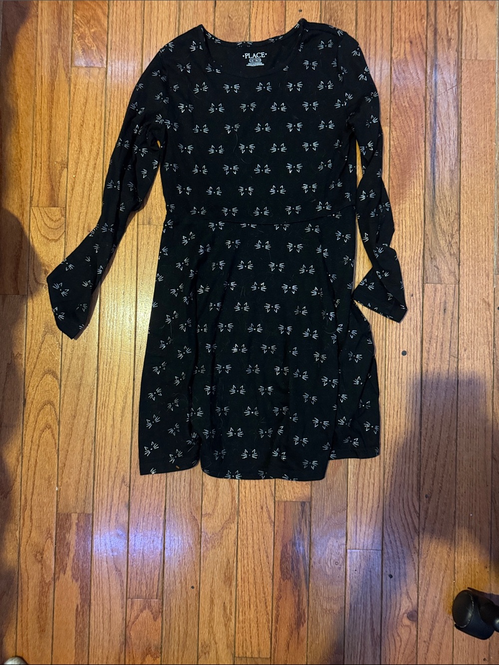 The Children's Place Black Long-Sleeve Cat Face Print Dress